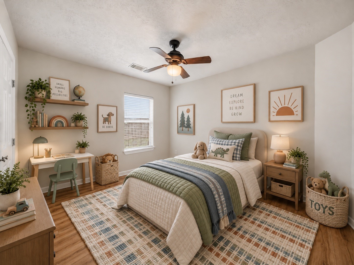 Virtually staged secondary bedroom offers a comfortable layout with ample space for furnishings.