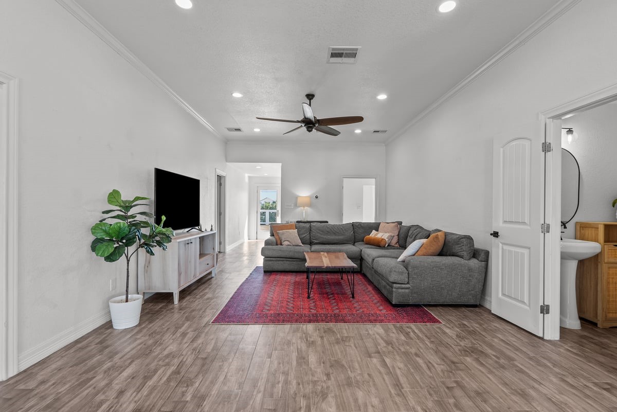 Living Room has Convenient Half Bath