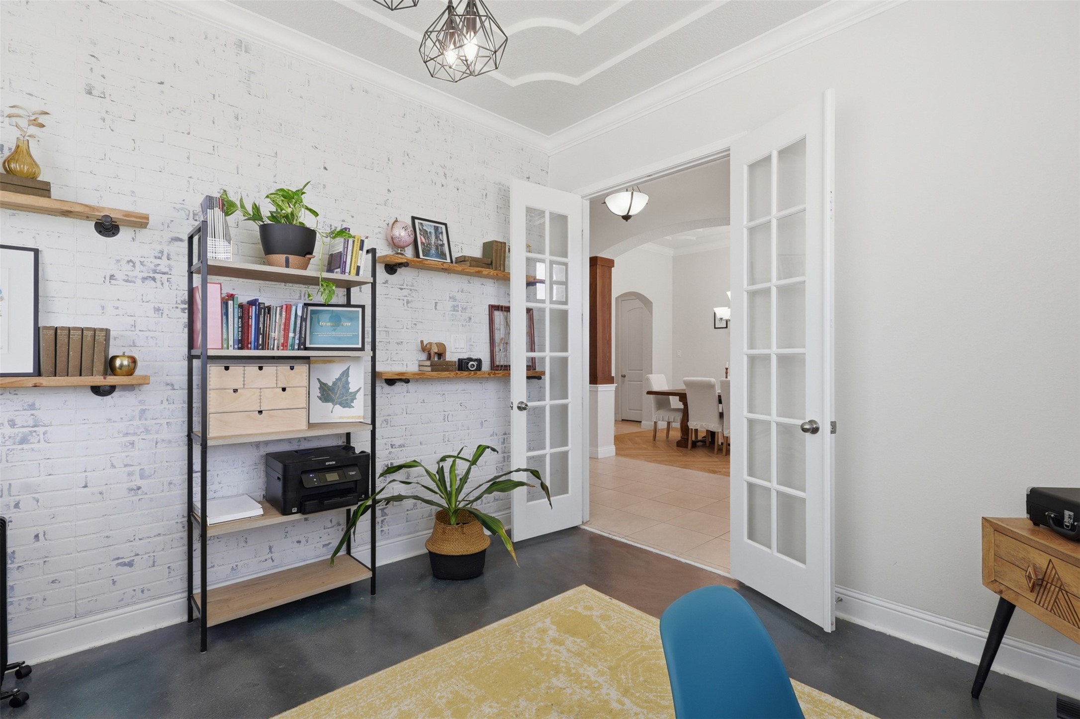 French doors create a private workspace ideal for working from home.