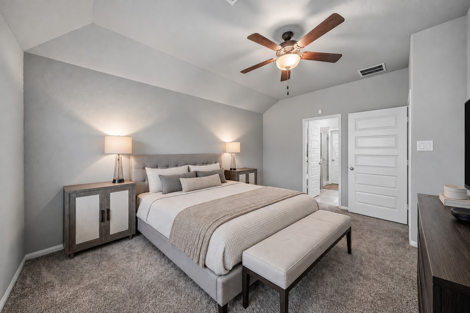 Virtually Staged: The thoughtfully designed layout also offers convenient direct access to the adjoining bathroom.