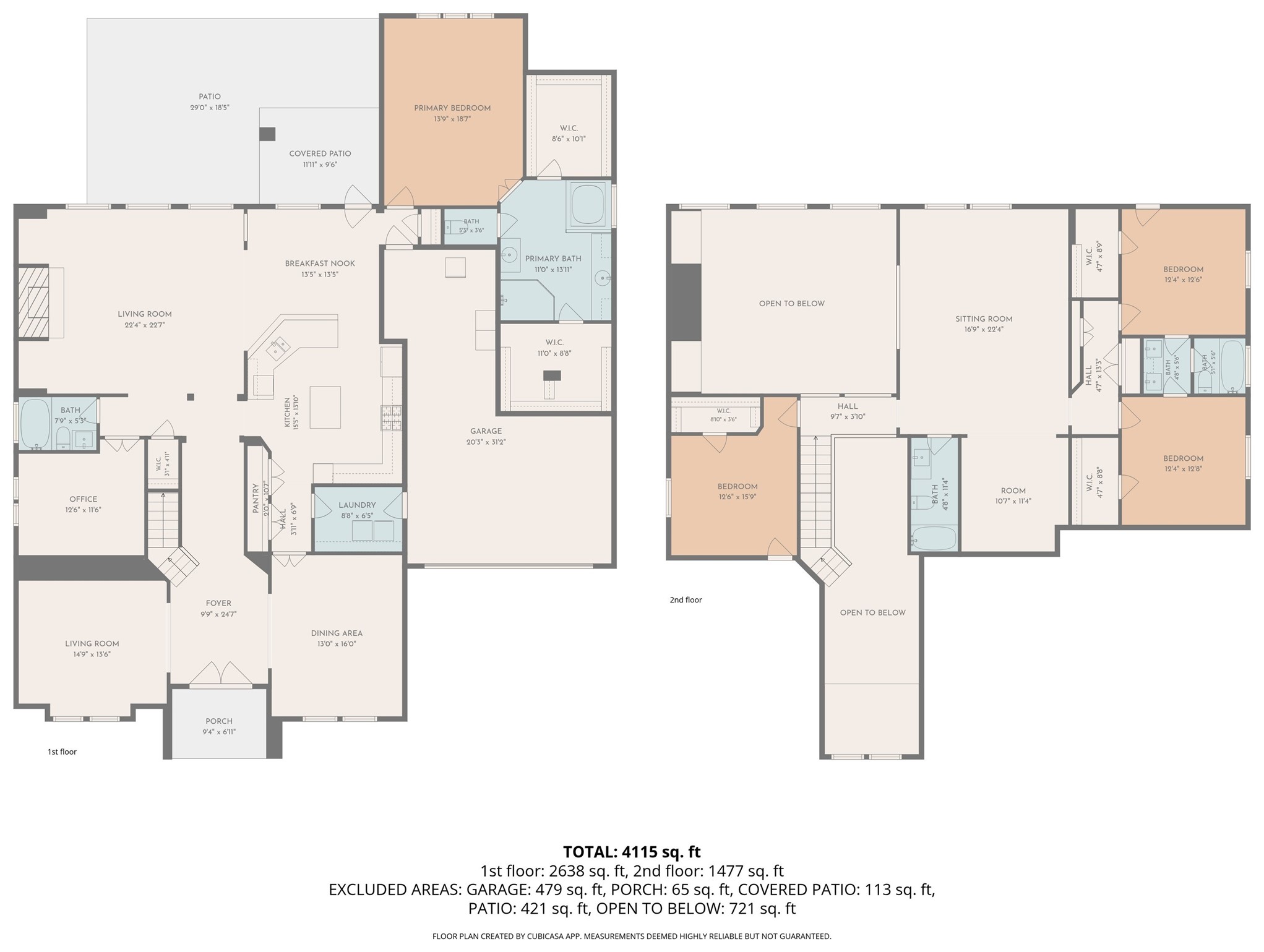 Floor plan - first and second floor with room dimensions. Prepared by CubiCasa; measurements deemed reliable but not guaranteed, buyer to verify.