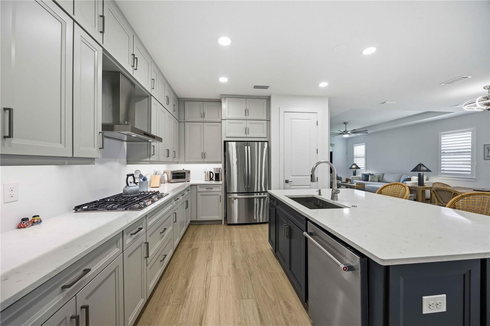 Kitchen cabinets and tops.