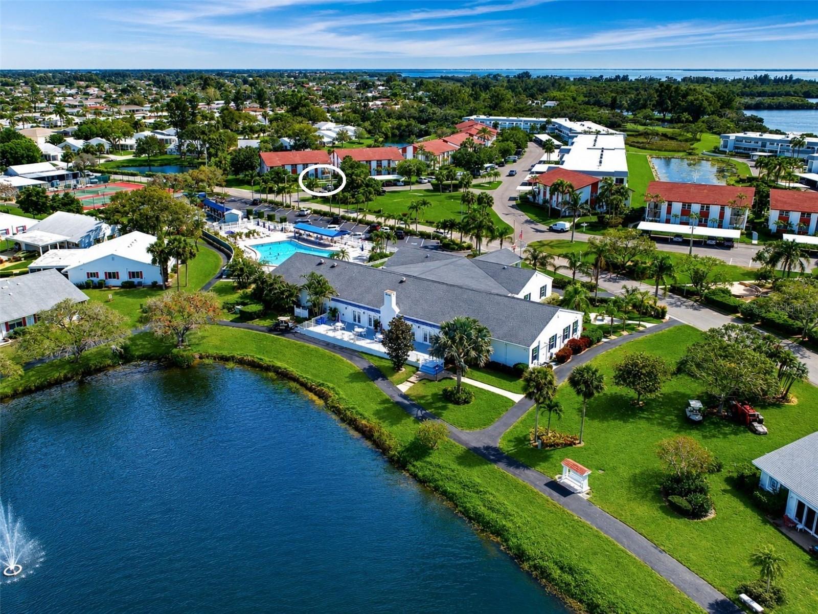 Condo highlighted in white Mt Vernon clubhouse and amenities