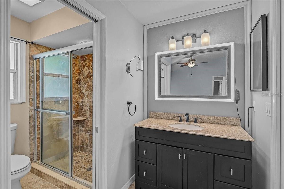 Primary Bathroom and Smart mirror custom color light frame.