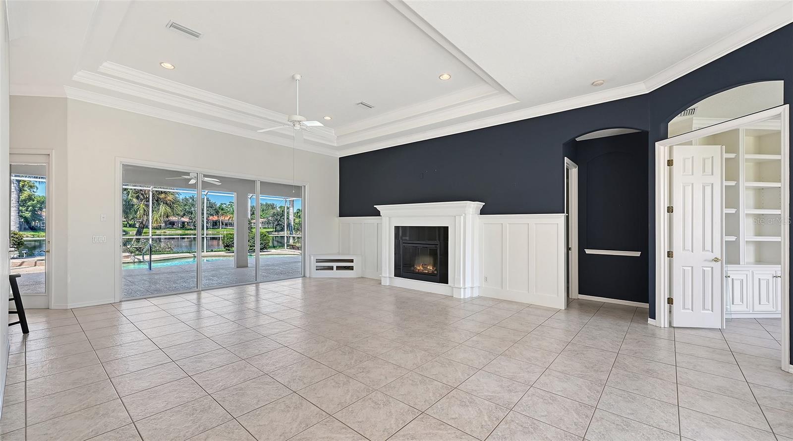 Large Living area with electric fireplace