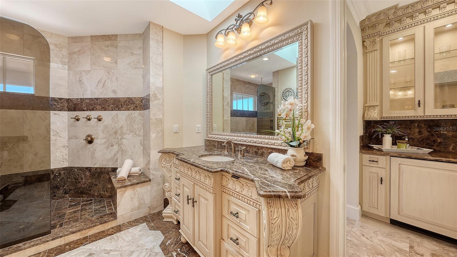 relaxing walk in shower with multi heads