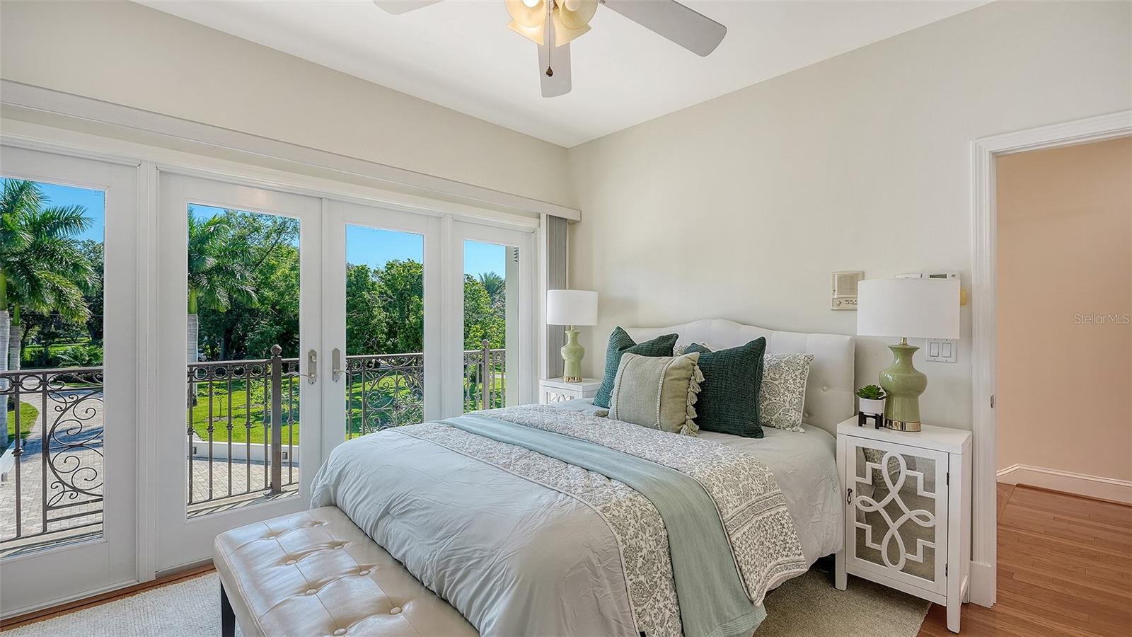 guest room on second floor facing the fron the of house with balcony