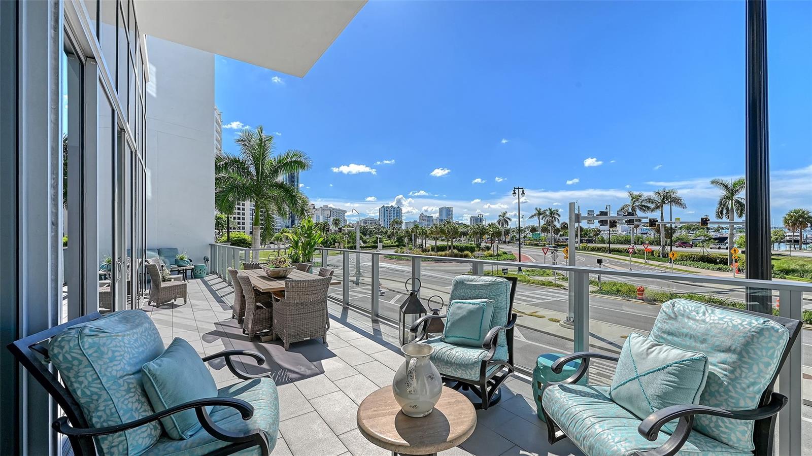 Enjoy sweeping panoramic views of Sarasotas captivating city skyline.