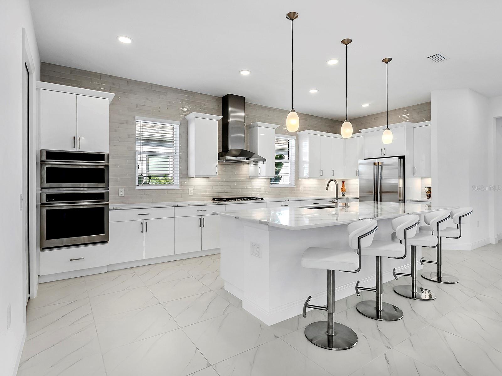 Modern white slab cabinetry