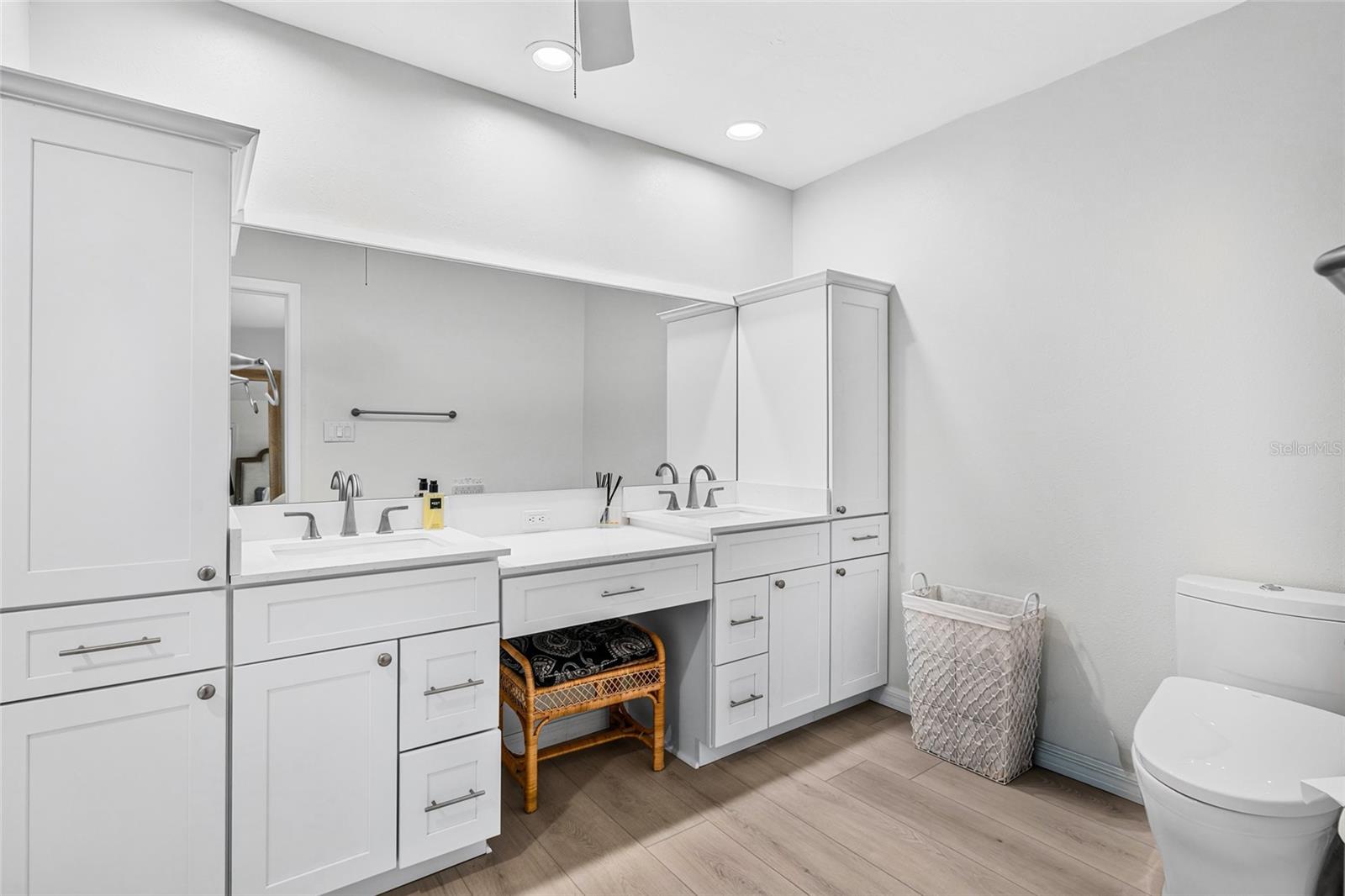 The first floor primary bath was beautifully renovated in 2026 with a dual vanity and upscale finishes.
