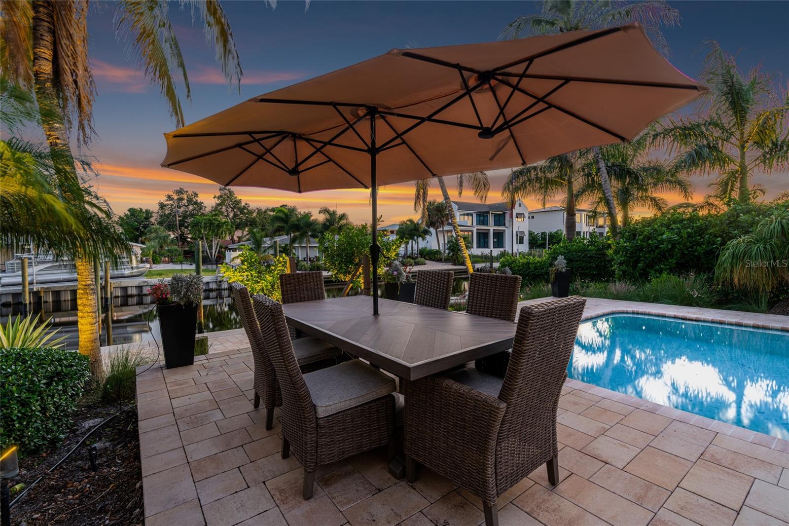 Outdoor Dining Twilight, extending the home's living and entertaining spaces outdoors.