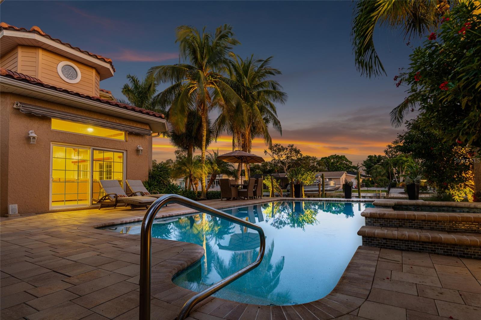 Pool Entry Twilight, creating an inviting setting for relaxing and entertaining.