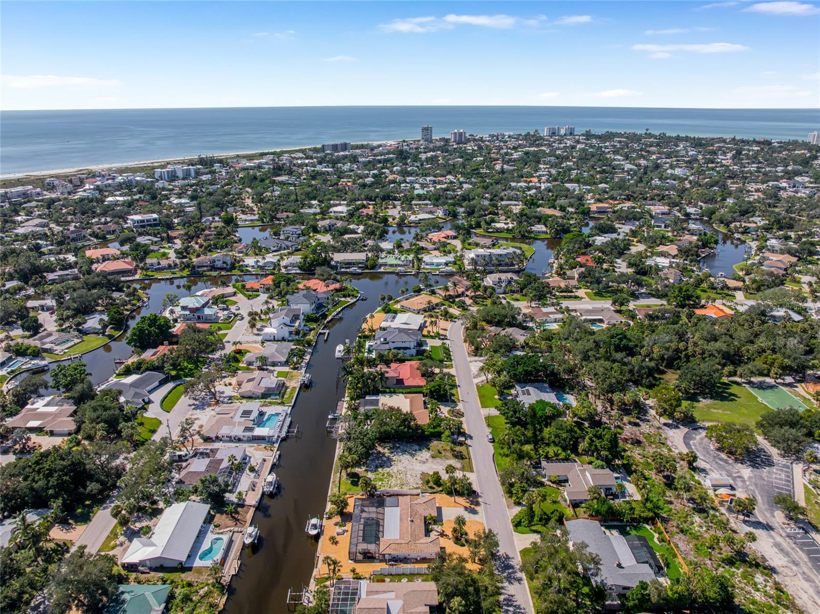 Another aerial view highlighting the homes convenient proximity to the Gulf and Siesta Key Beach.