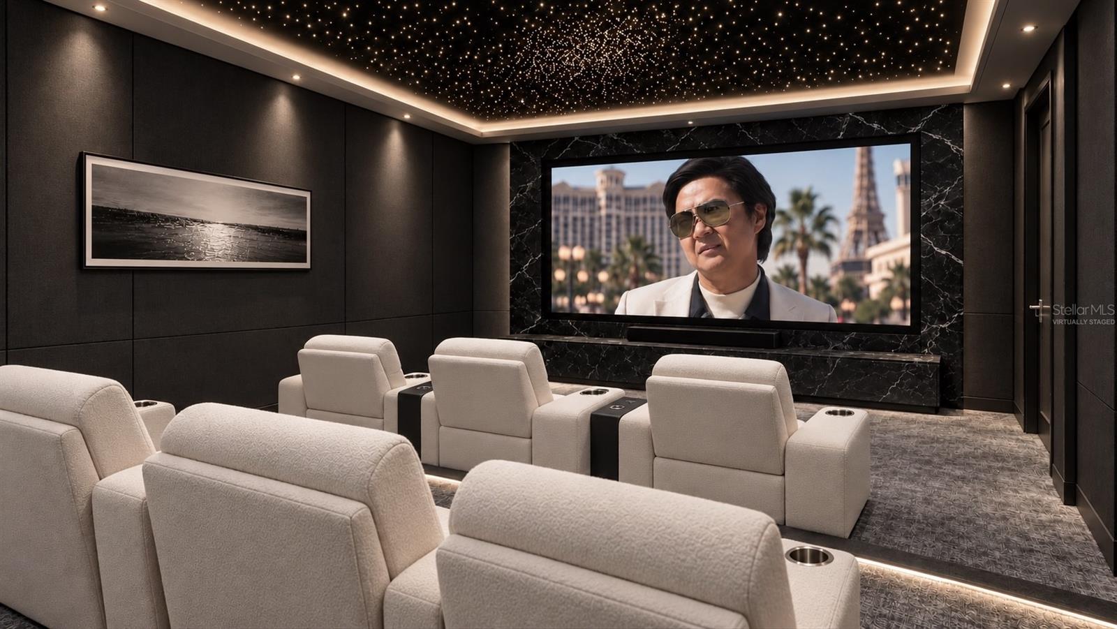 Media room. Virtually staged.