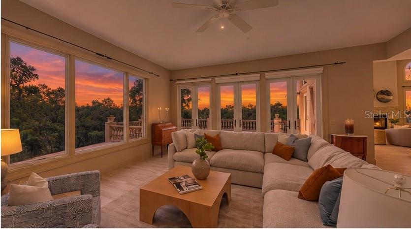 The family room becomes a front row seat to Sarasota's spectacular evening skies.