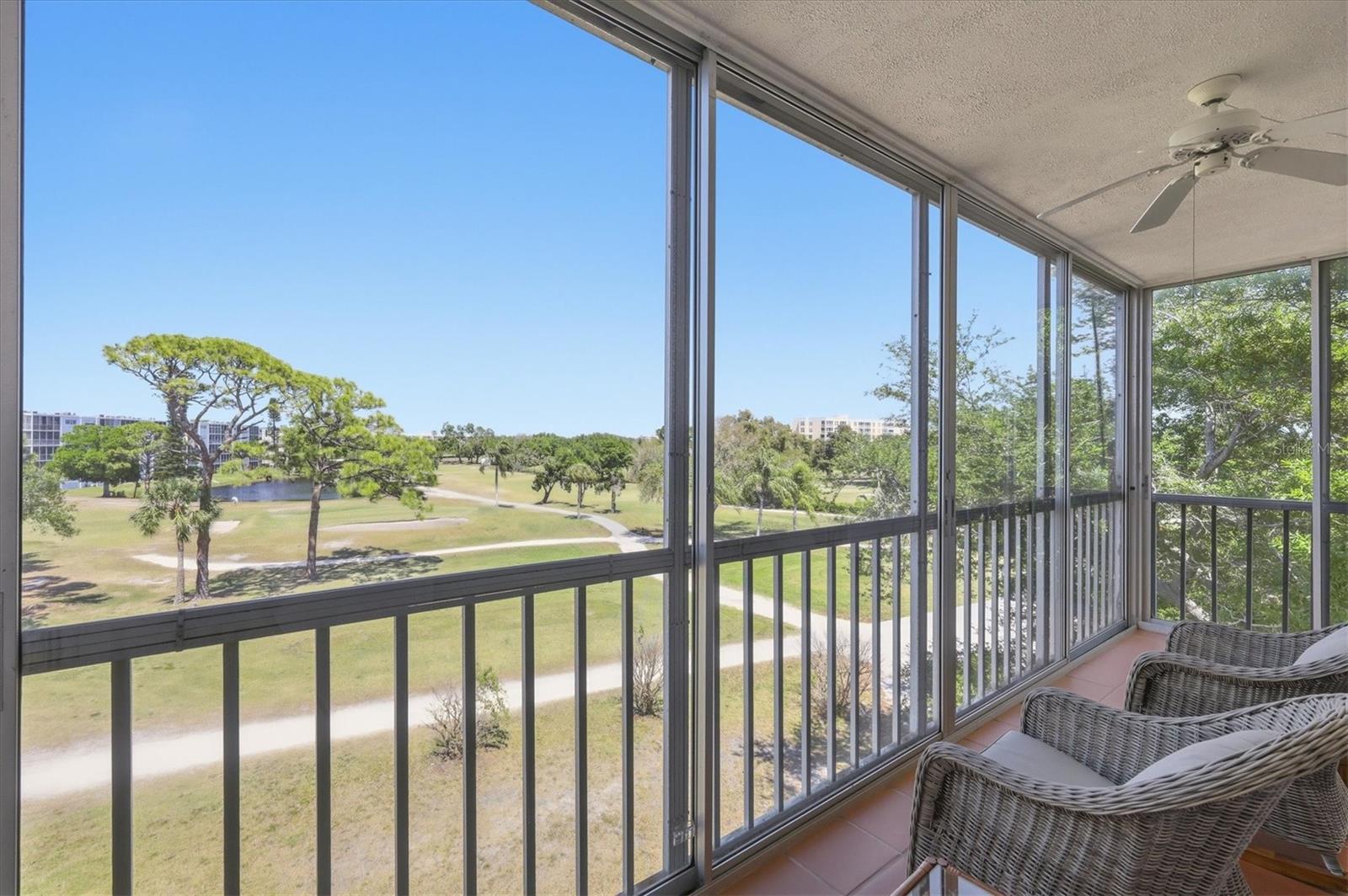 Unobstructed golf course views from the condo.