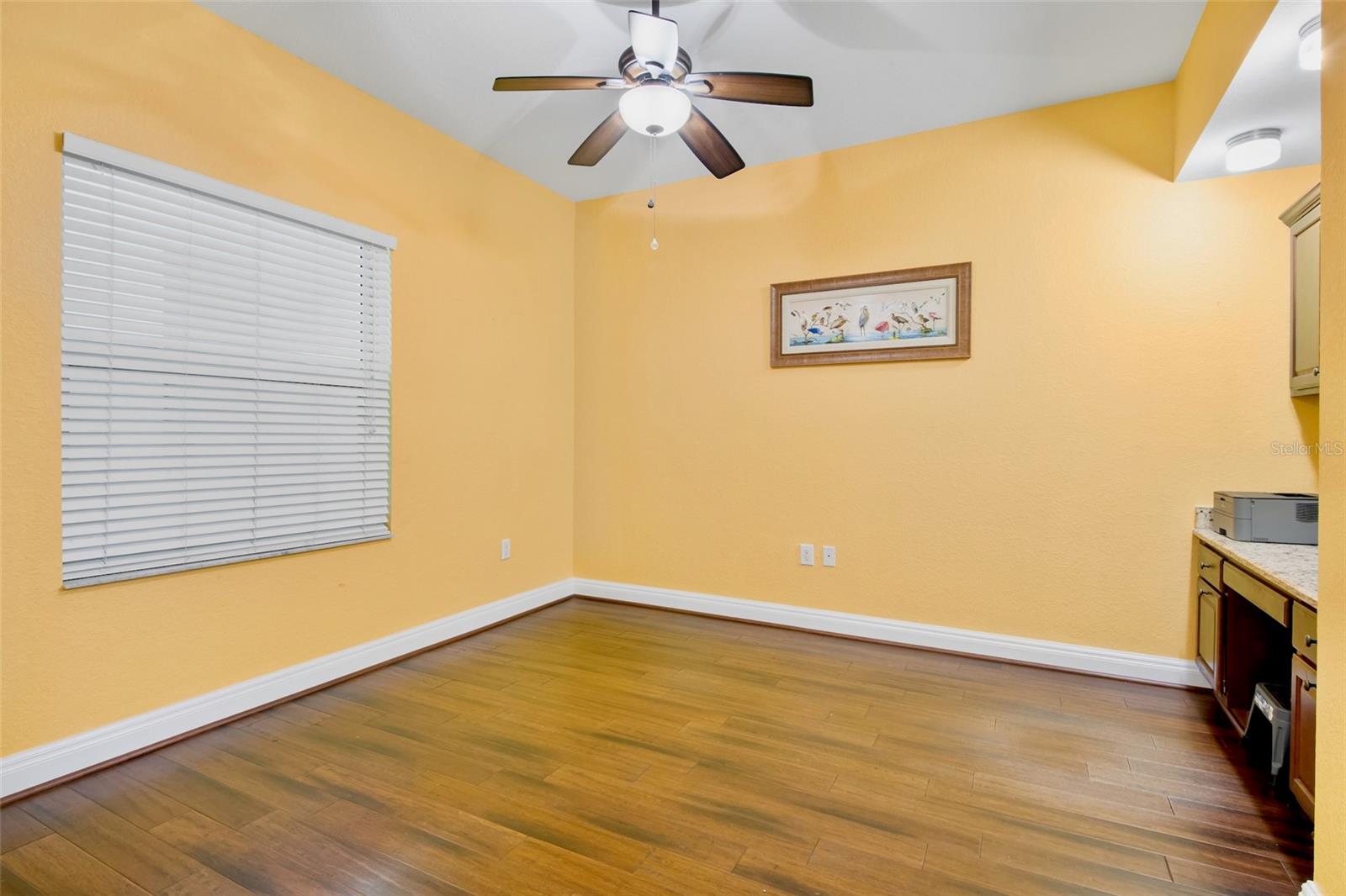 Office with built-in desk.