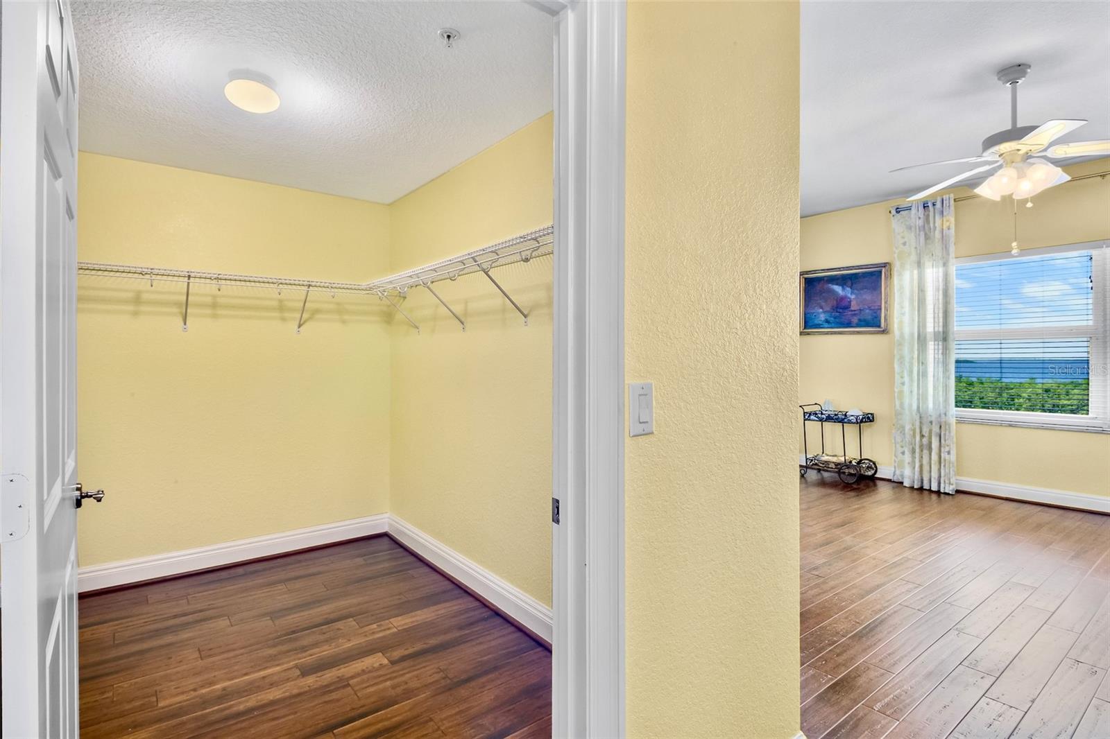 Two large walk-in closets in primary bedroom.