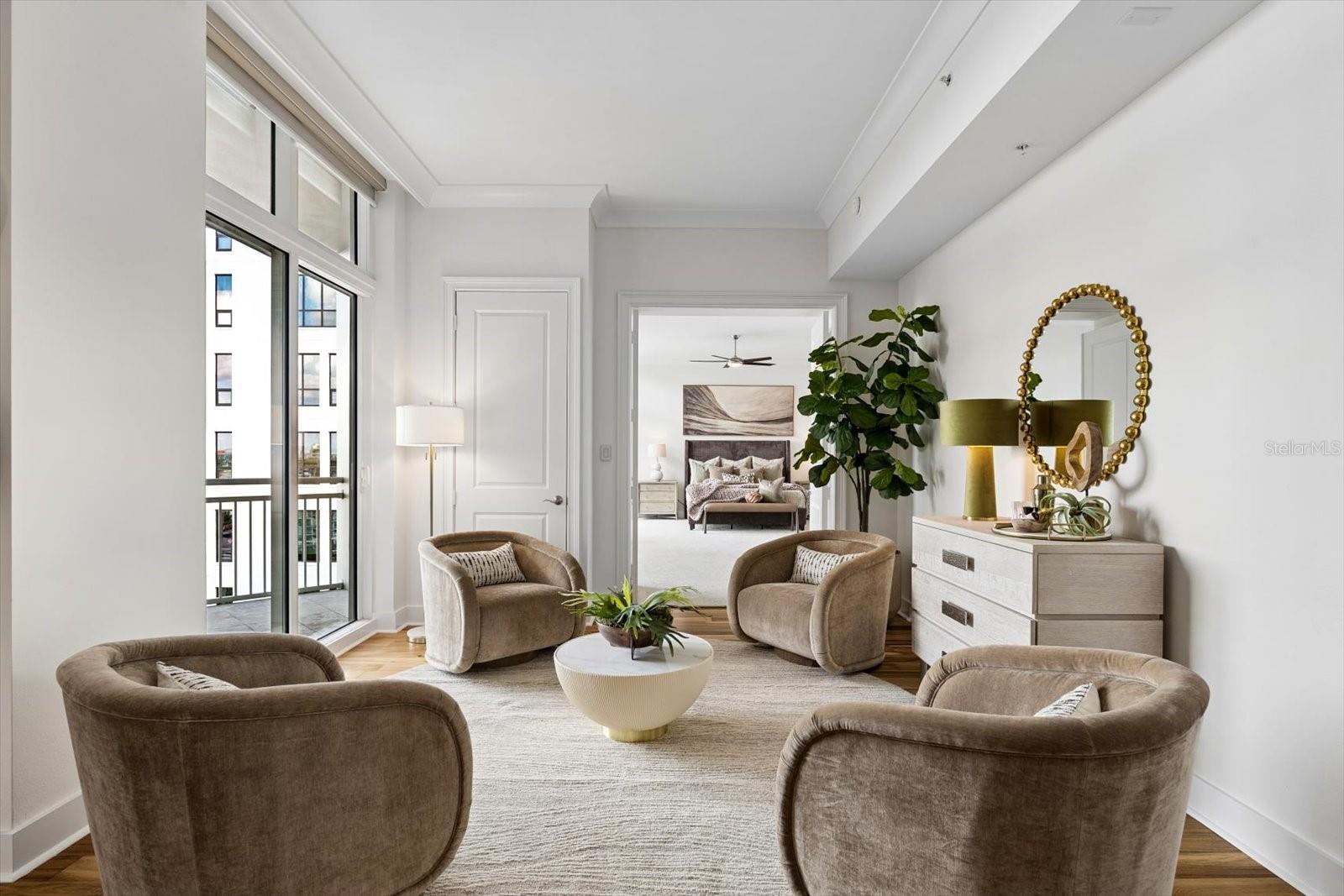Sitting room with access out to the covered balcony