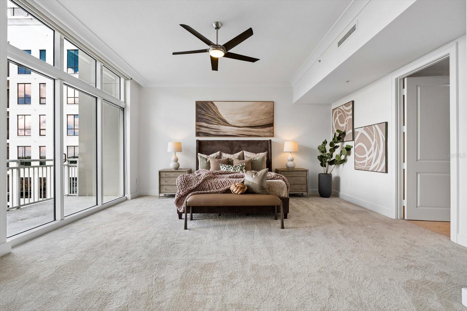 Oversized primary ensuite bedroom with private covered balcony Oversized primary ensuite bedroom with private covered balcony
