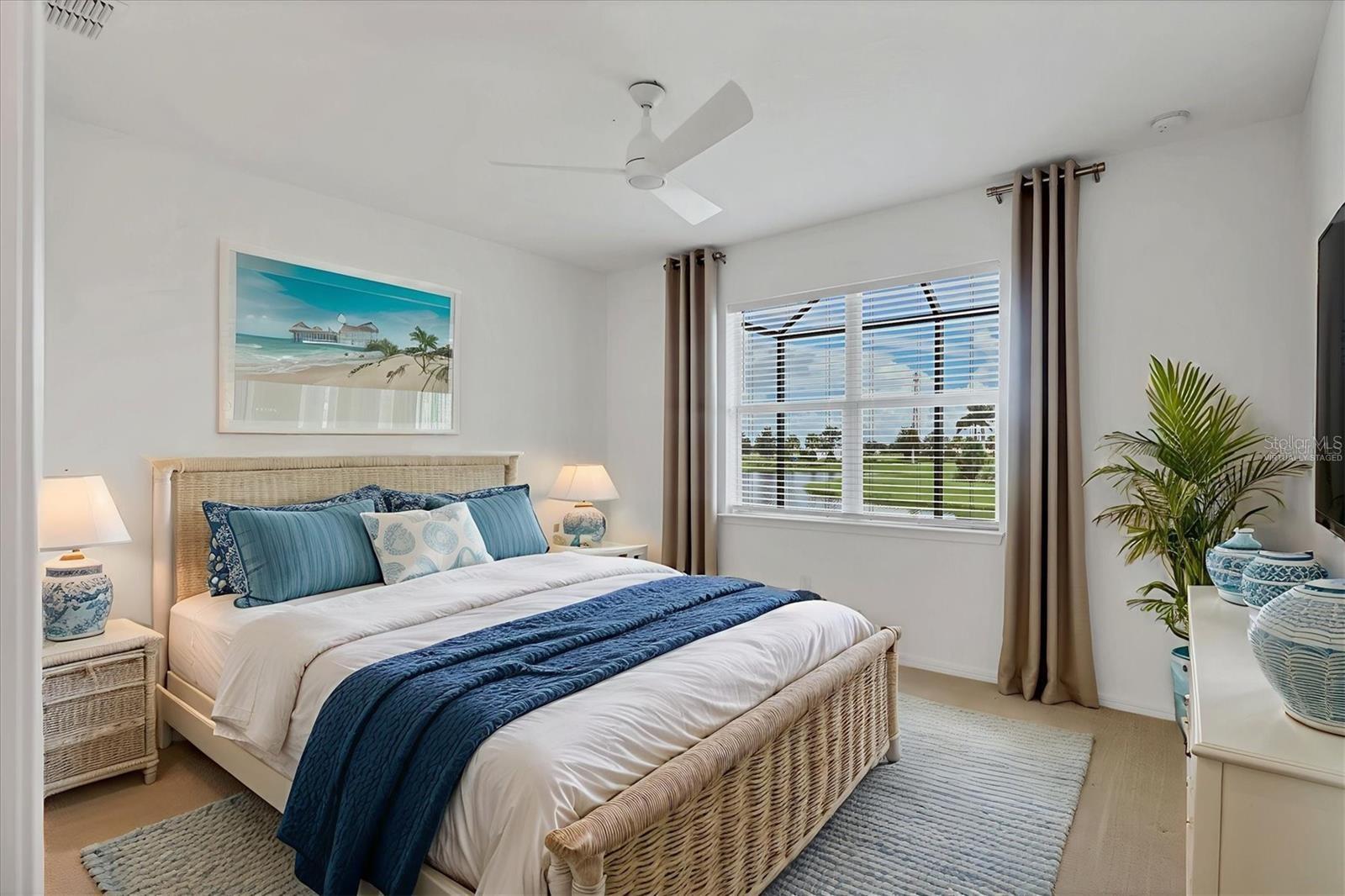 Virtually staged master bedroom.