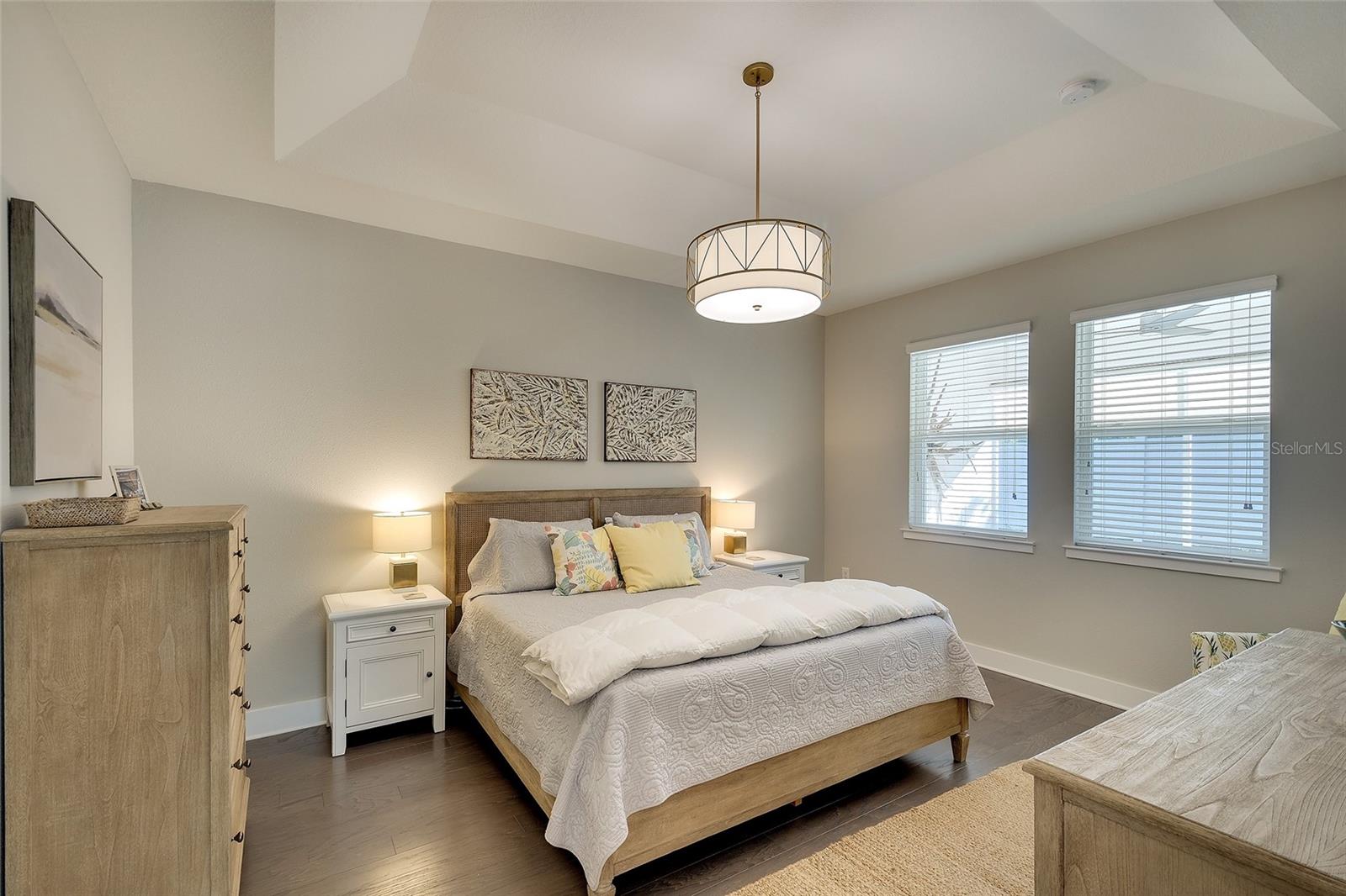 Owner's retreat with comfort color quality paint, decorative lighting, designer flooring