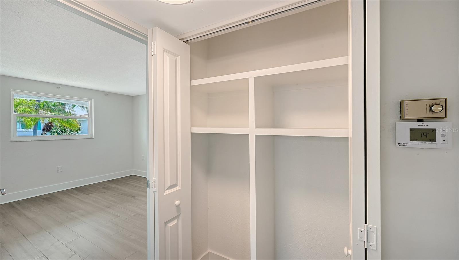Linen closet in hallway.