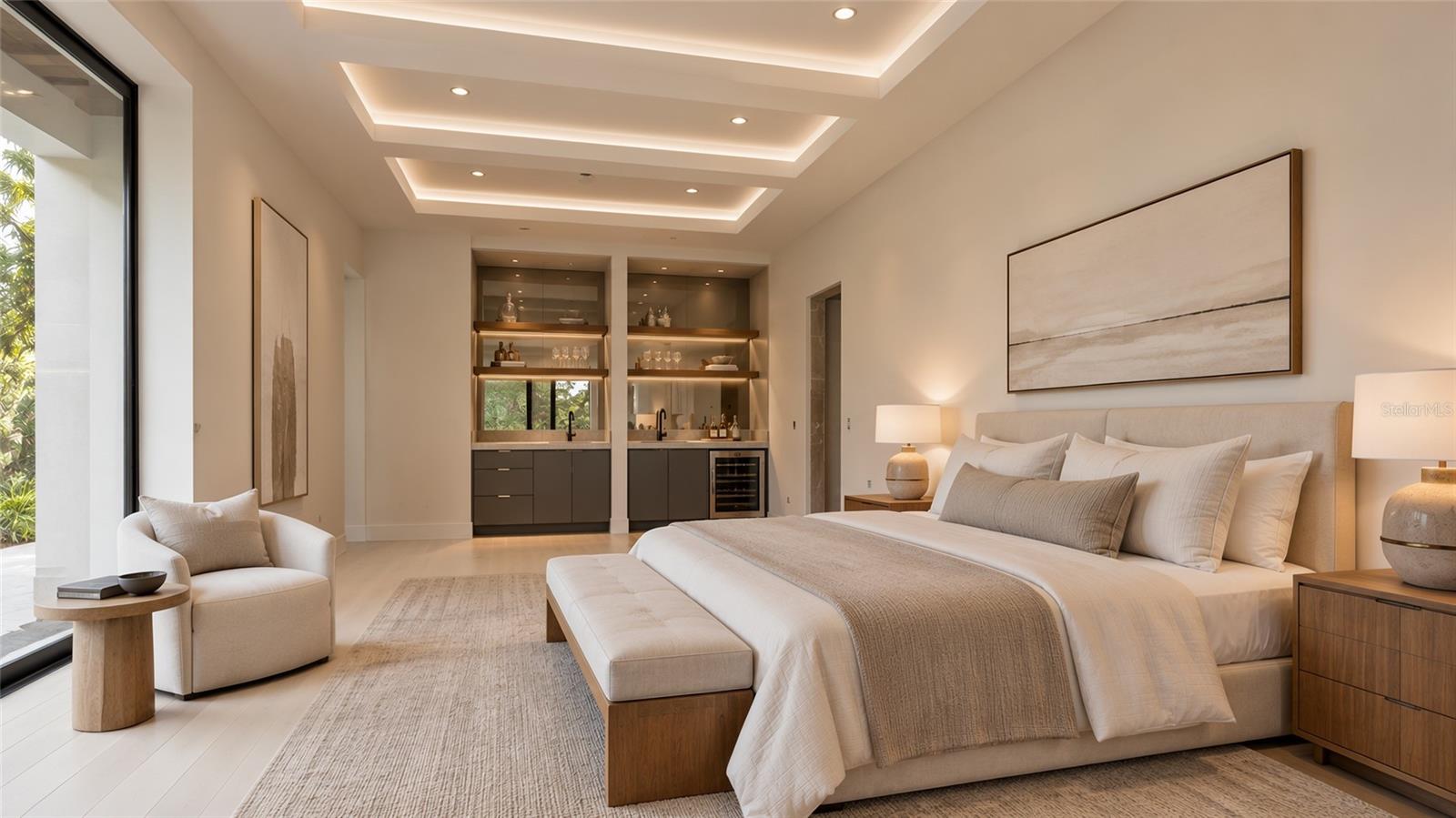 Primary bedroom. Includes virtual staging.