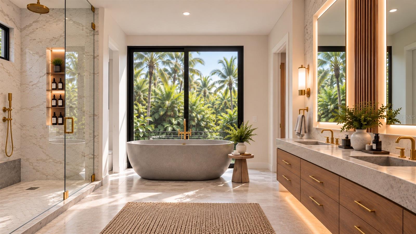 Primary bathroom. Includes virtual staging.