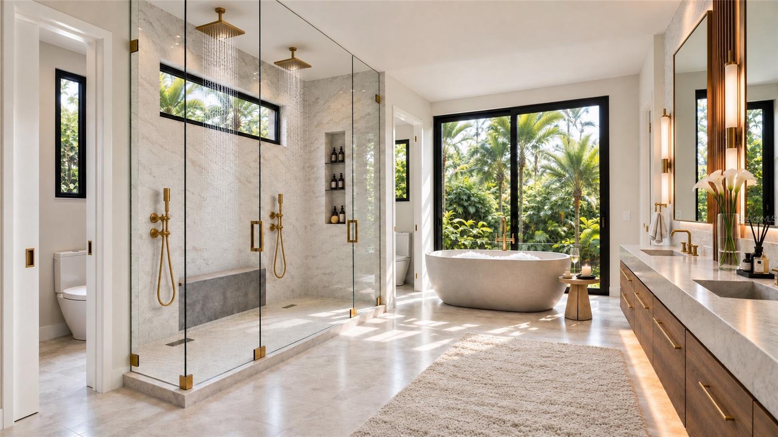 Primary bathroom. Includes virtual staging.