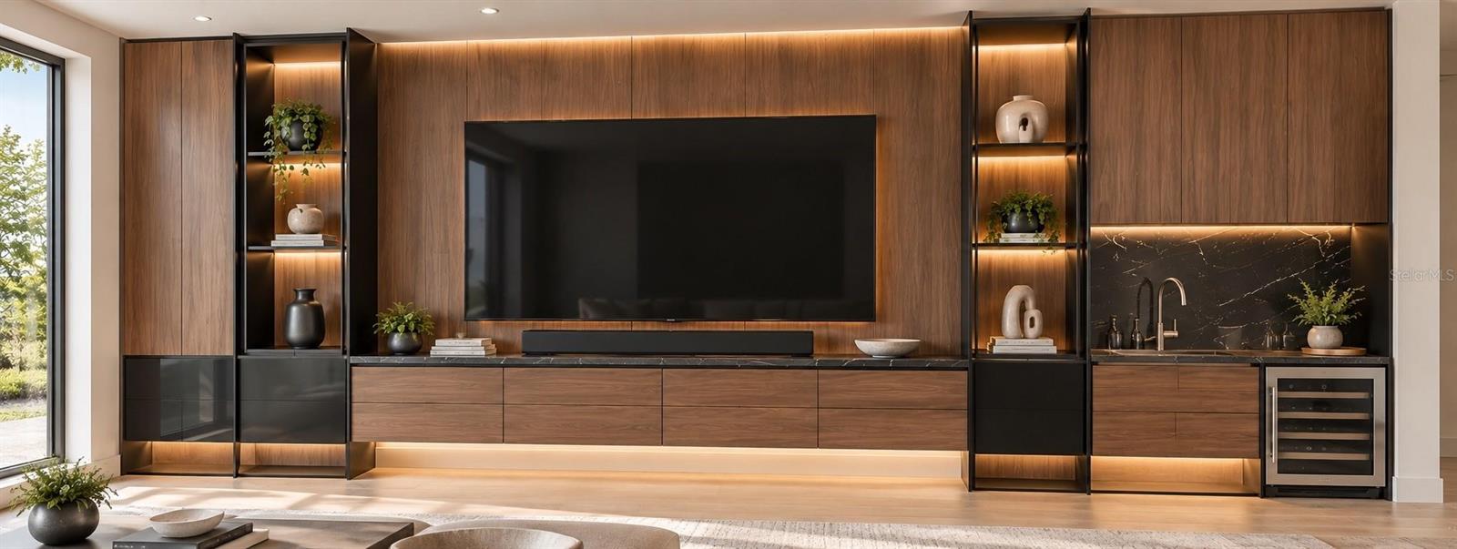 Media room. Includes virtual staging.