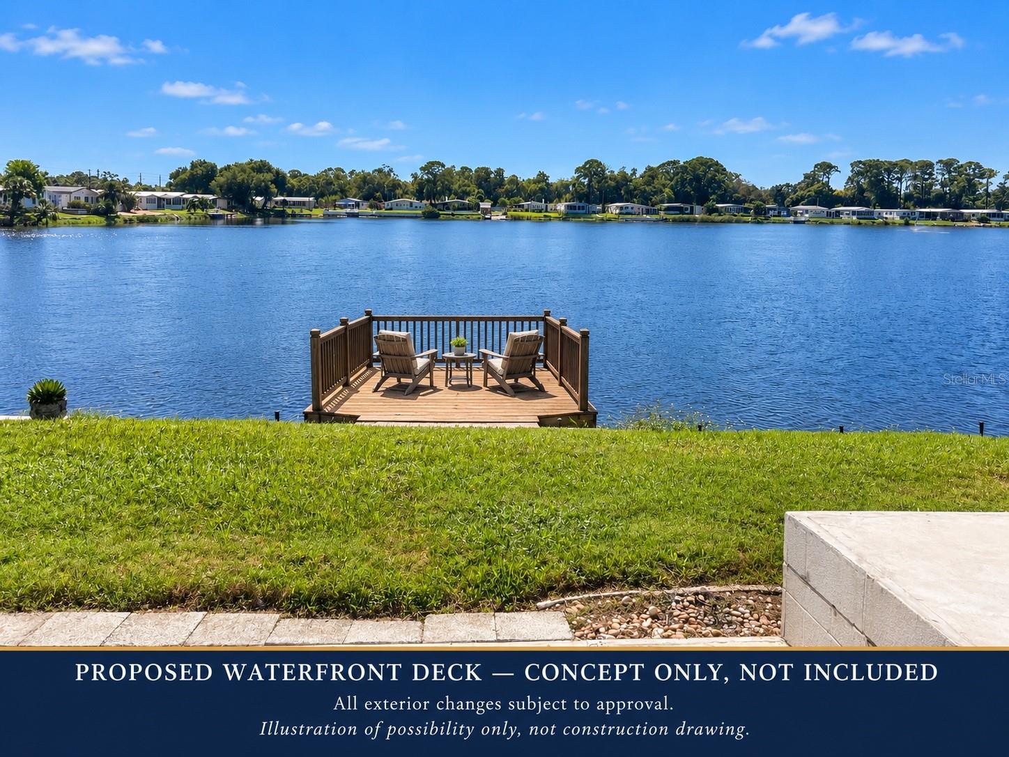 Concept for sitting deck over water