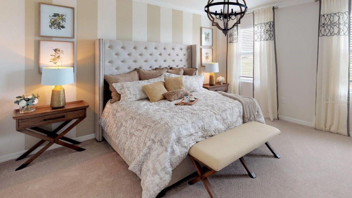 Master Bedroom Striped wallpaper virtually staged