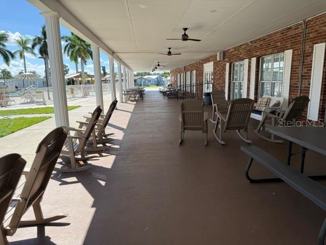 Covered sitting area outside clubhouse