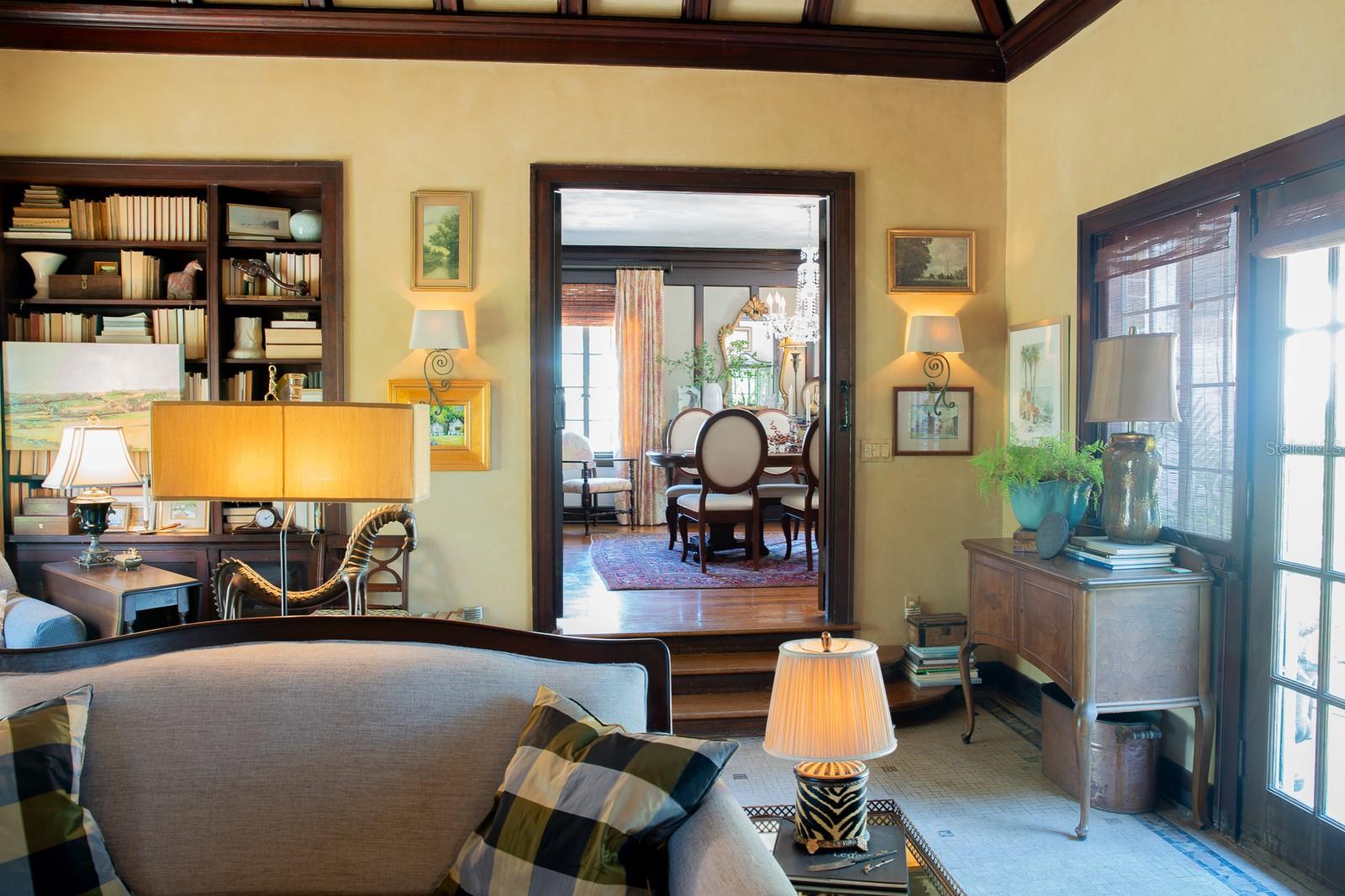 View of formal dining room from living room (salon).