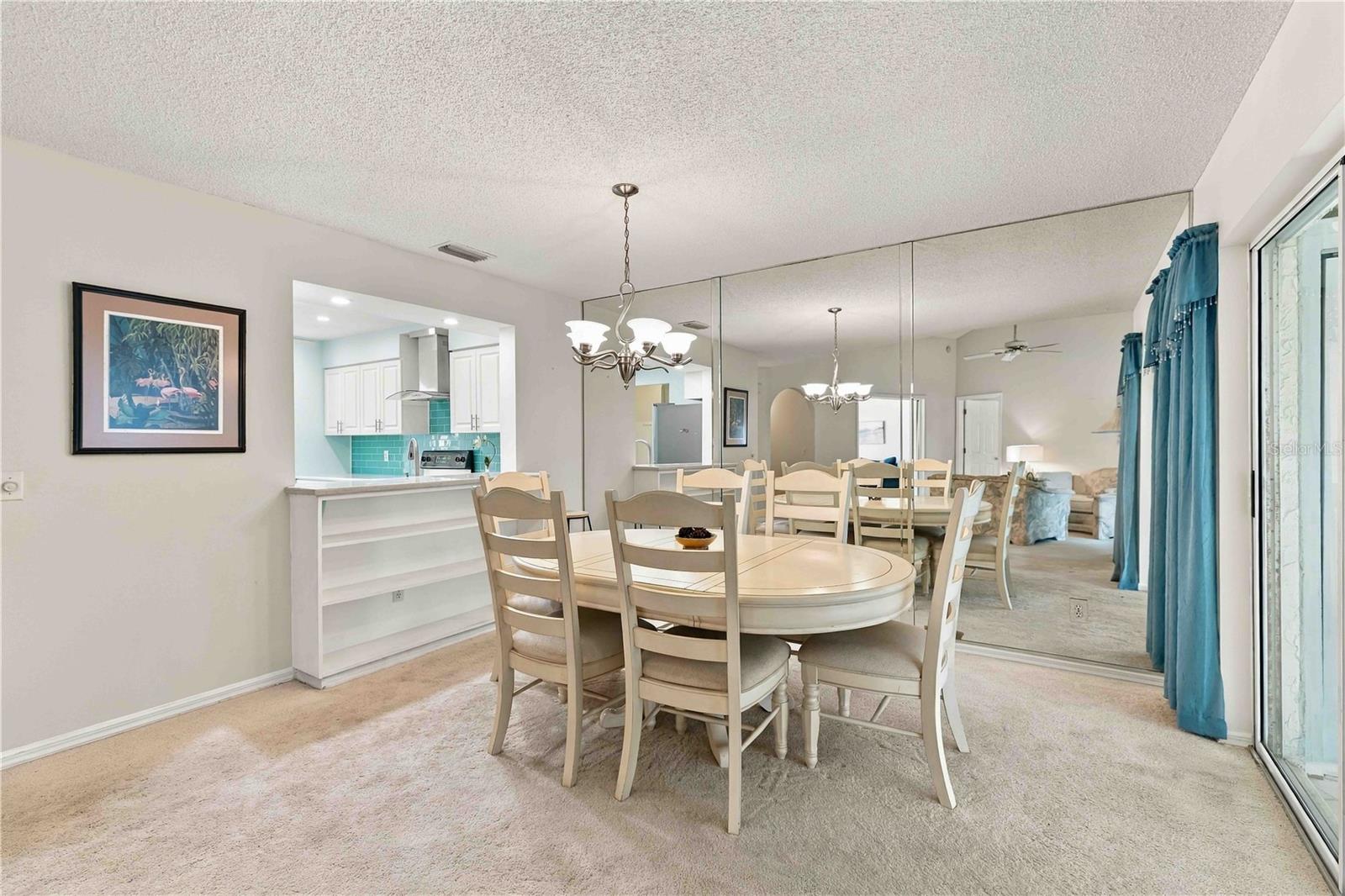 dining room with built in shelving