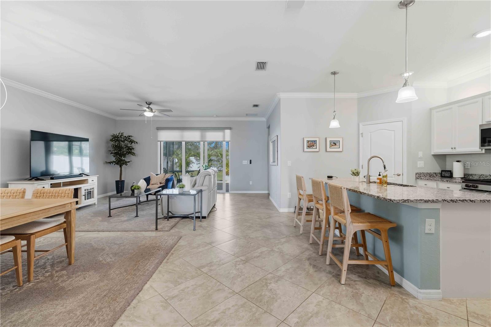 Kitchen, Dining and Living Areas