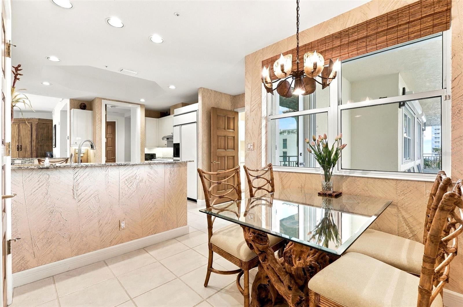 Breakfast nook with large picture window.