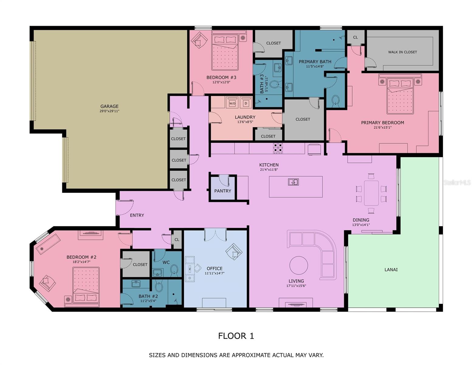 3 en-suite bedrooms with walk-in closets plus half bath!