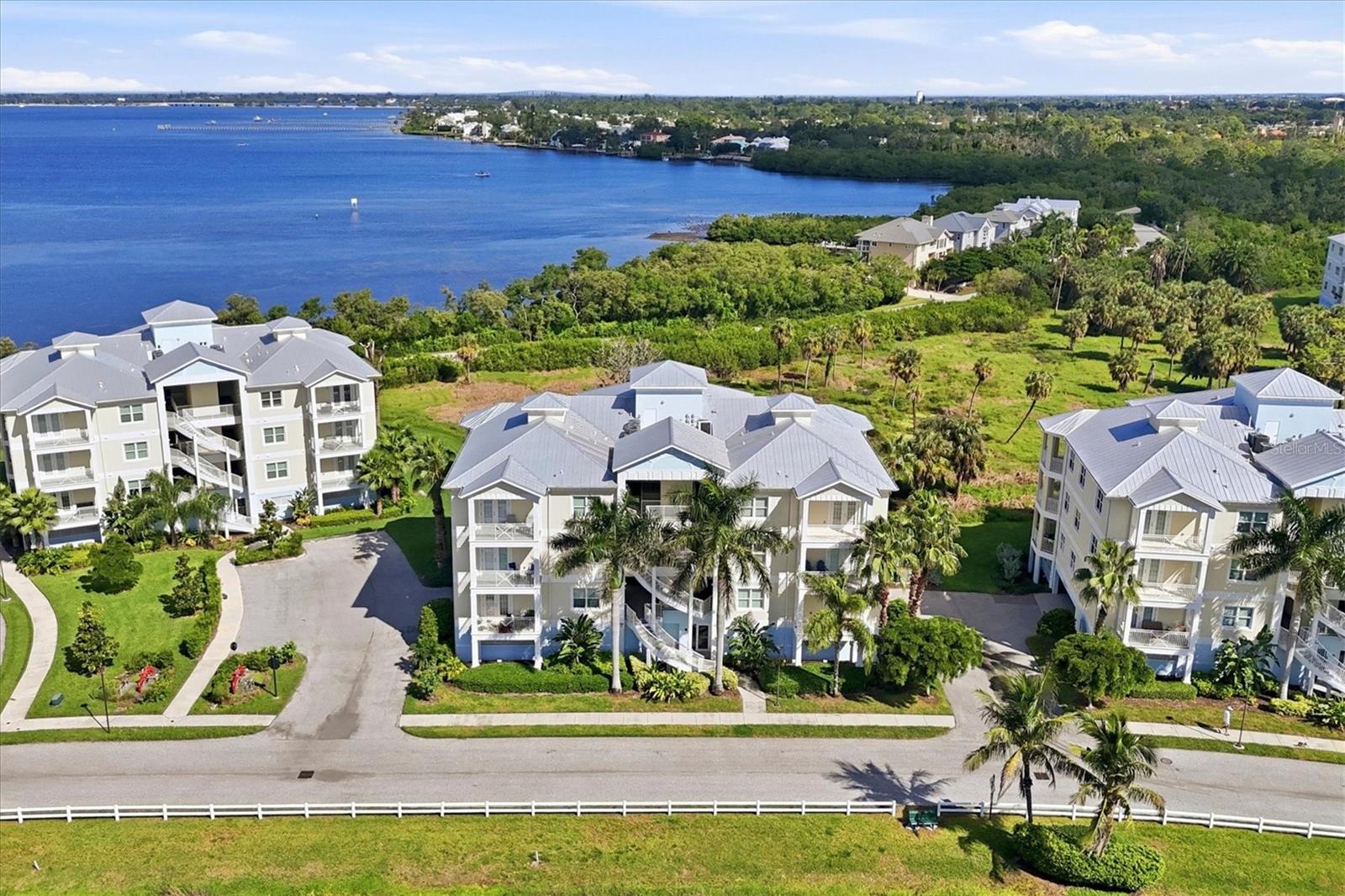 Aerial with Palma Sola Bay beyond. Aerial with Palma Sola Bay beyond.