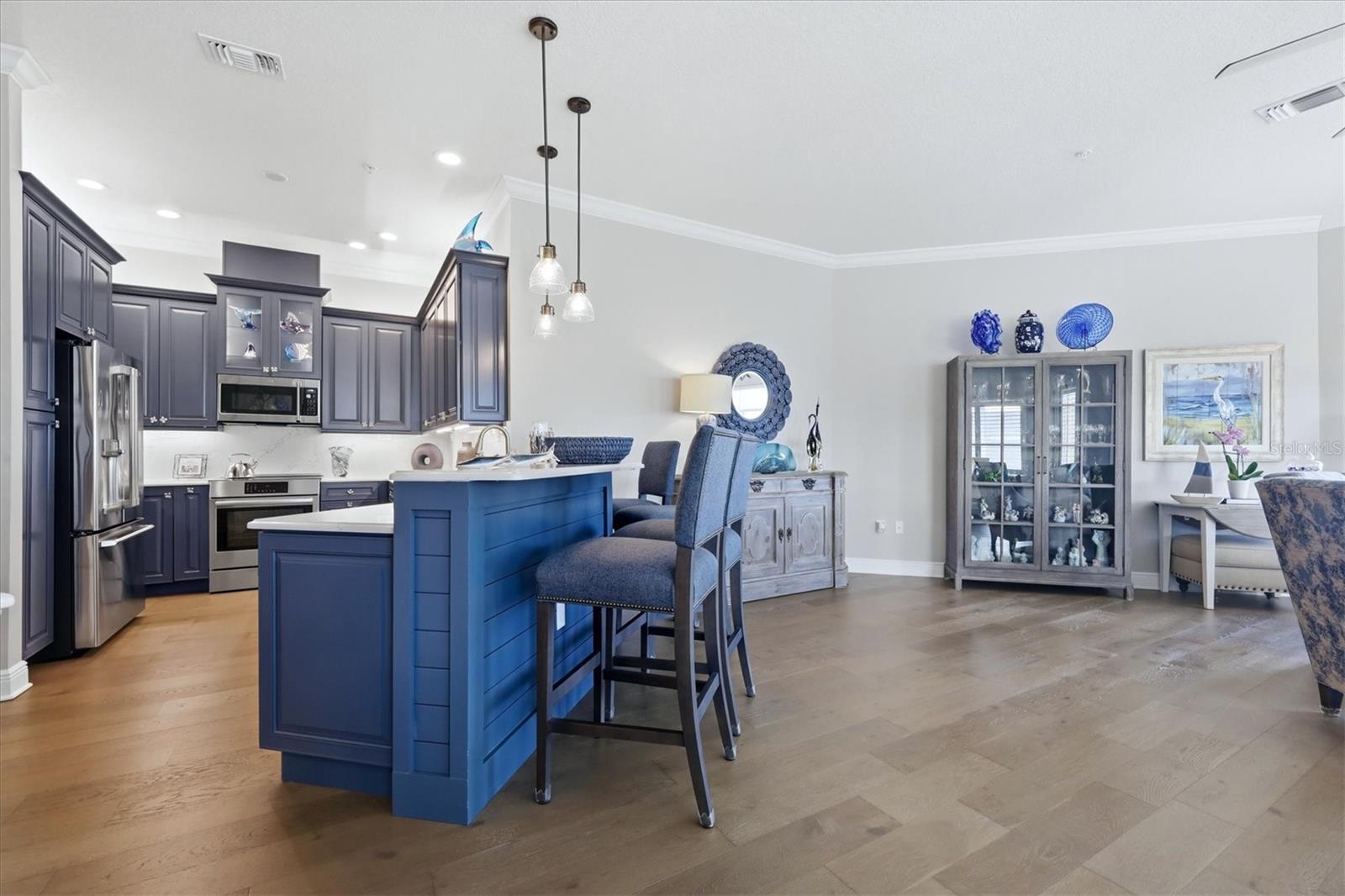 Kitchen with breakfast bar/living room