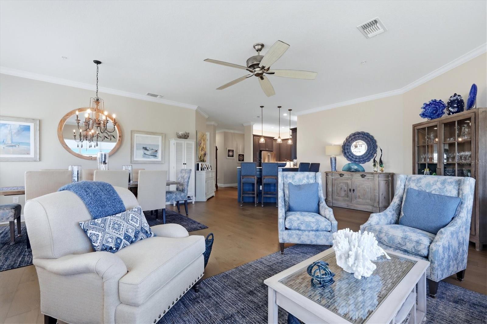 Living room has gorgeous hardwood floors.