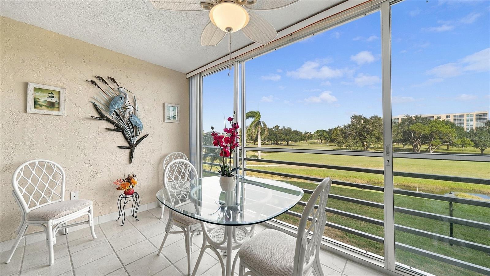 Lanai with golf course views