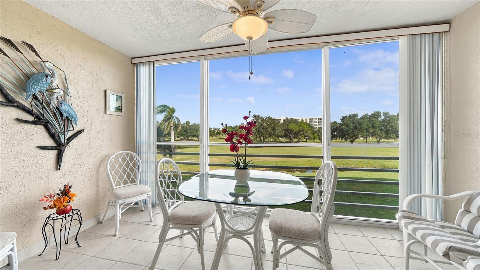 Lanai with golf course views