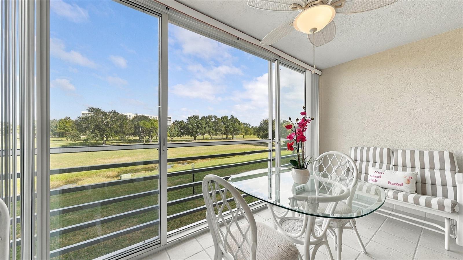 Lanai with golf course views