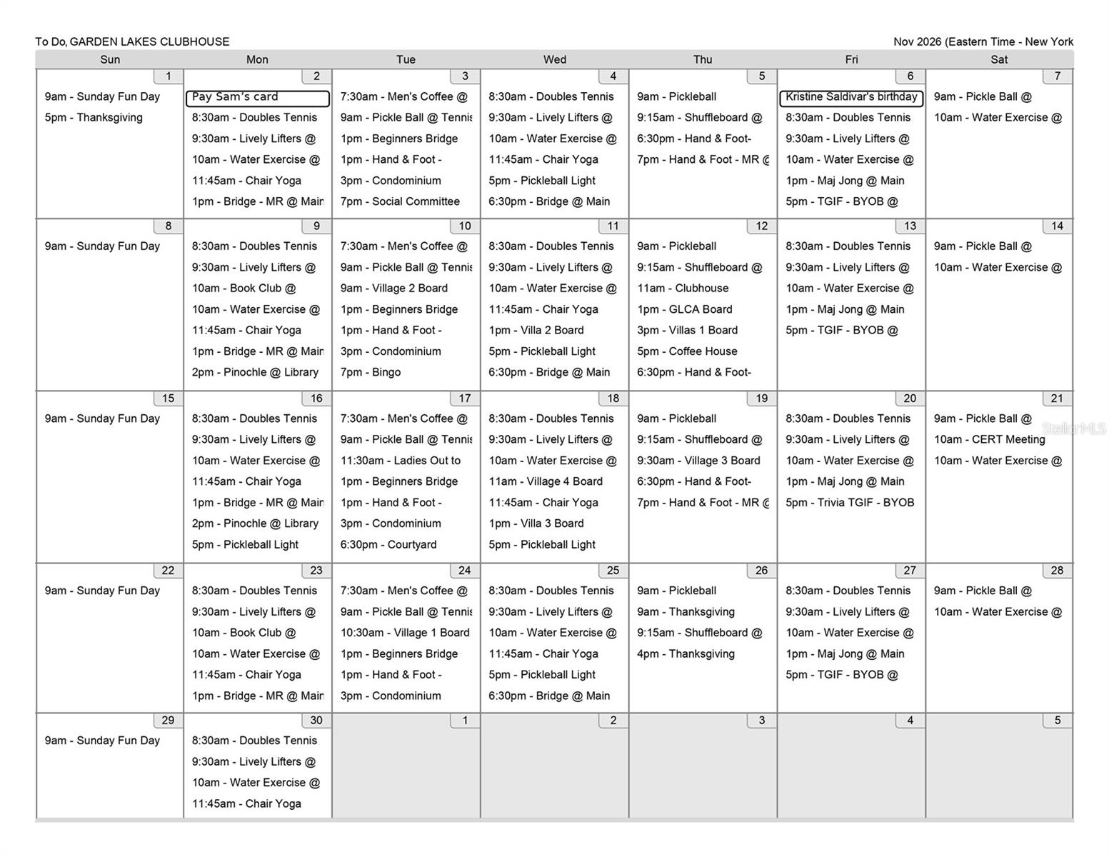 Community events calendar