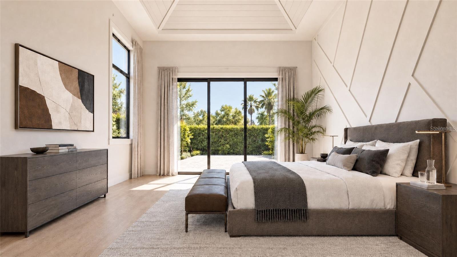 Primary bedroom, with virtual staging.