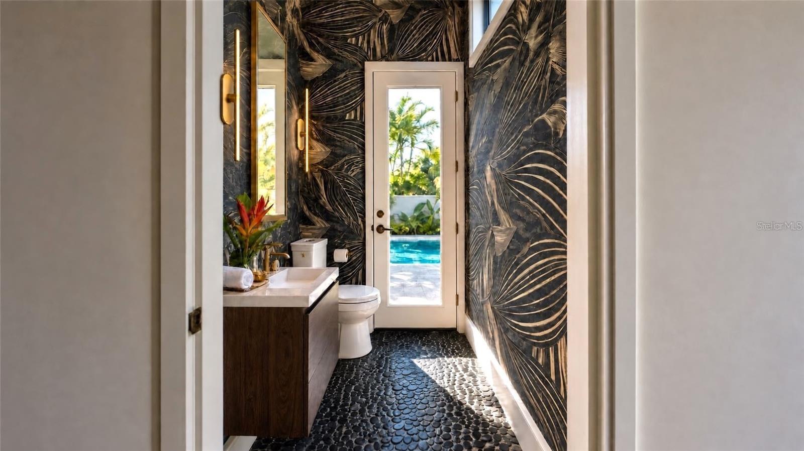 Pool bath, with virtual staging.