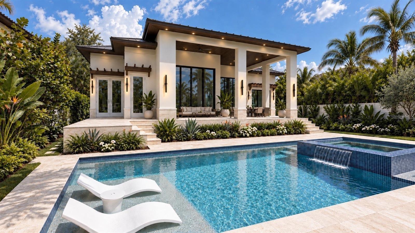 Elevated pool deck, with virtual staging.