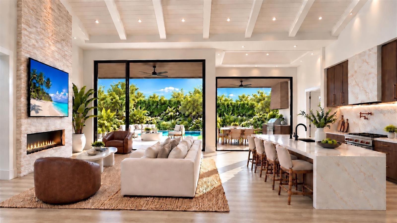Living room, with virtual staging.
